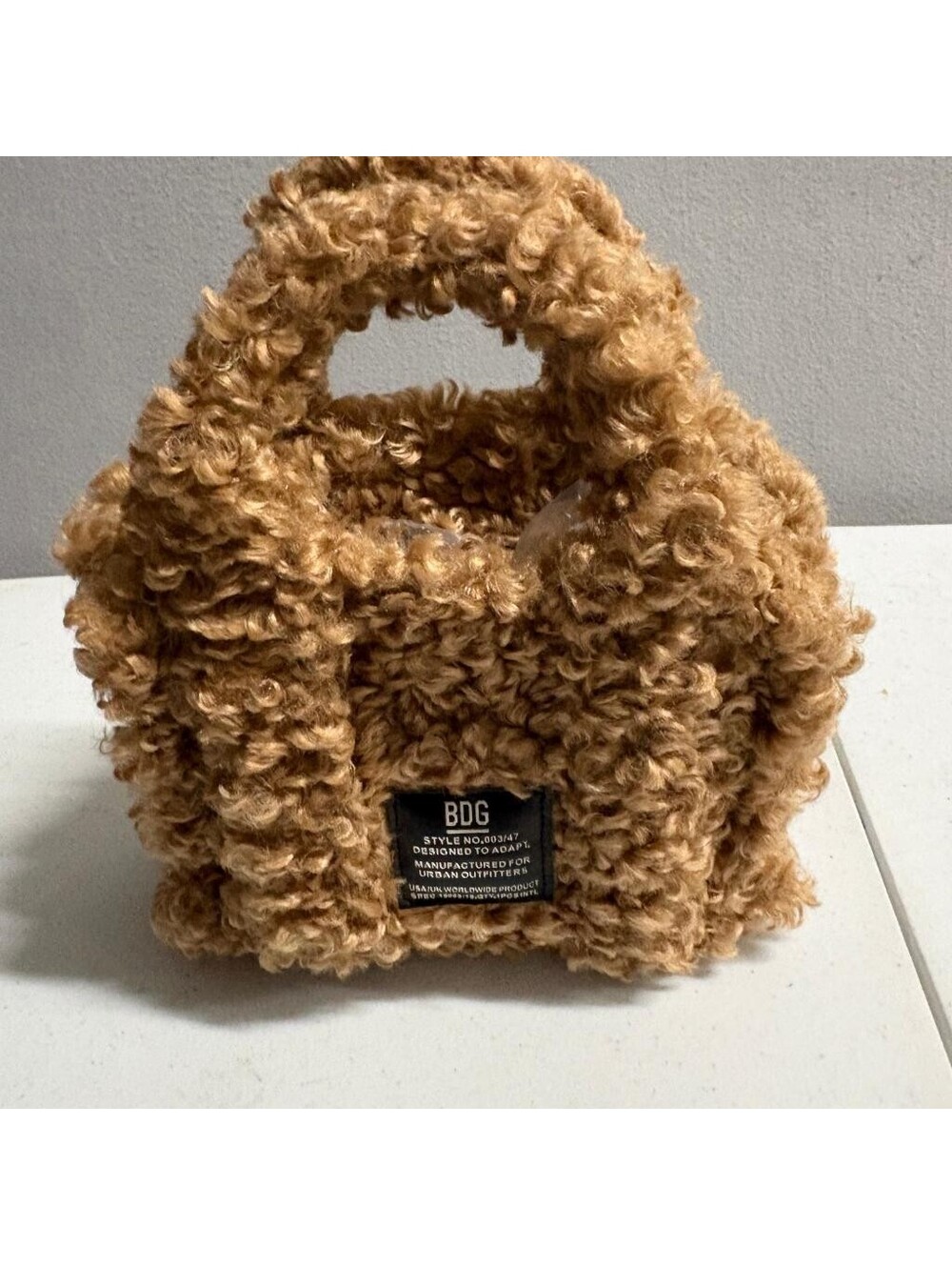 BDG Urban Outfitters Sherpa Mini Tote Bag Brown Fleece Teddy Bear Top Handle